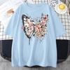 Футболки с рисунком бабочки и цветка, женская футболка Kawaii, 100% хлопок, мягкие футболки с коротким рукавом, повседневные топы высокого качества