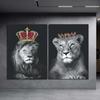 Queen Lioness and King Male Lion Prints Posters Home Canvas Paintings Wall Art Gifts Black and White Wildlife Animals Pictures Living Room Home Decor