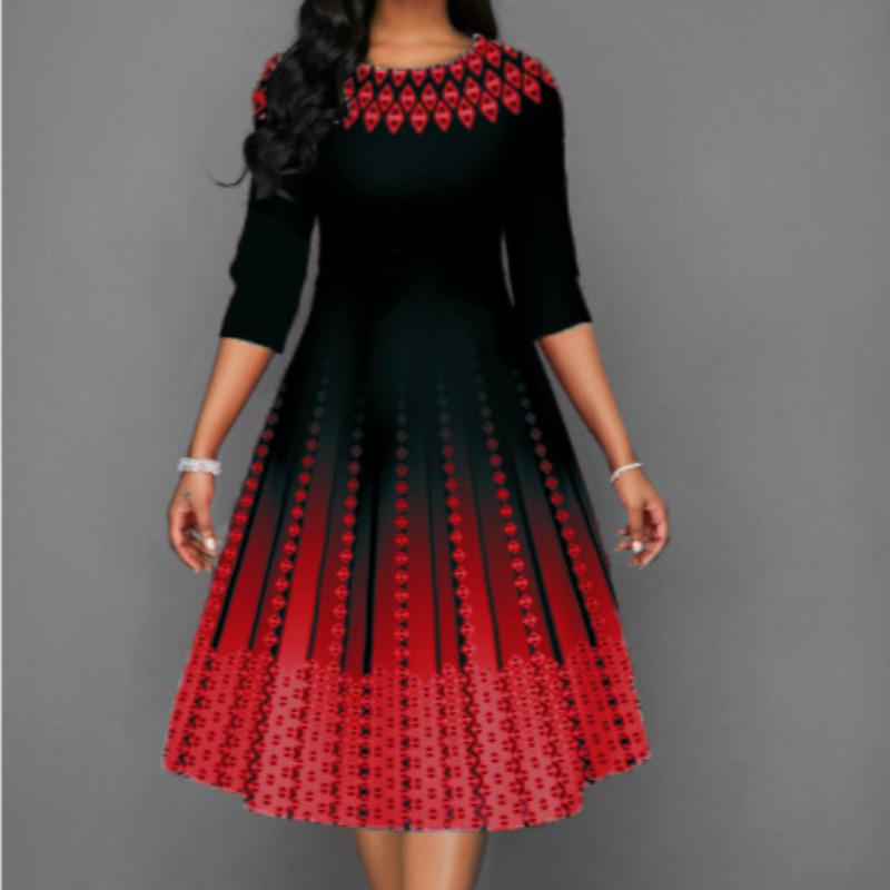 QICED Женская мода лето весна однотонный принт с рукавами 1/2 и круглым вырезом с высокой талией повседневные платья