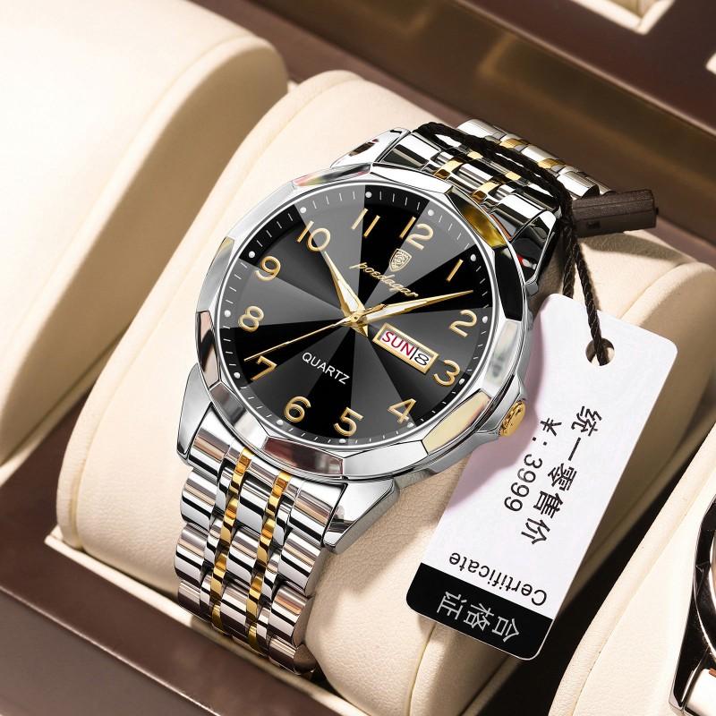 Swiss Mens Quartz Wrist Watch Luxury Waterproof Dual Calendar Business Wristwatch