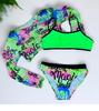 Tween Girls' Fashion 3 Pieces Sun-protective Swimwear Set Lace Up Back Camisole Printed Briefs and Long Sleeves Cover-Up Swimsuit Bathing Suit