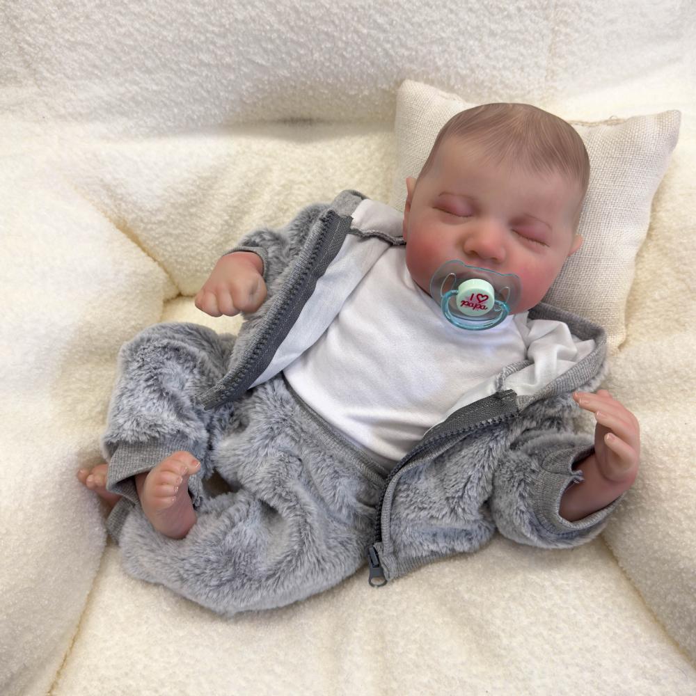 19'' 49cm Silicone Full Body Reborn Baby Doll Levi Wear Plush Romper Realistic Sleeping Newborn Dolls for Kids Toddler Finished Rebirth Doll Xmas Gift
