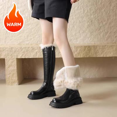 Теплые утолщенные высокие сапоги, рыцарские сапоги, женские осенне-зимние сапоги, новый стиль, боковая молния, толстая подошва, высокие сапоги