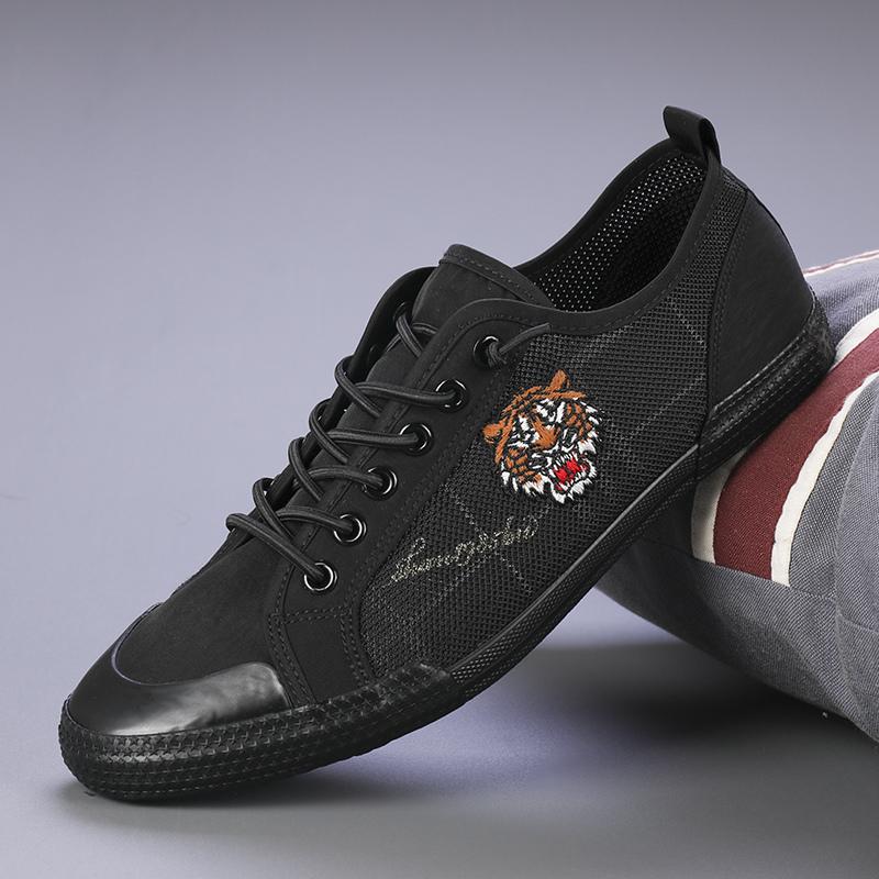 Распродажа, парусиновая мужская обувь, обувь с вышивкой «Тигр», мужские повседневные лоферы, классическая черно-белая обувь без шнуровки, мужские дизайнерские кроссовки