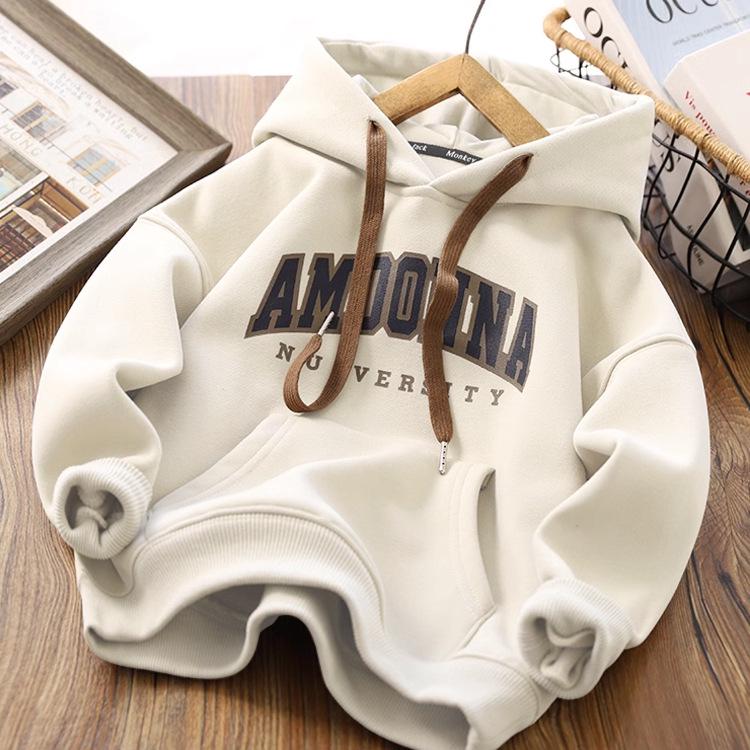 Бархатная толстовка с капюшоном для мальчиков: Модный свитер-пуловер осень/зима 2024 для детей