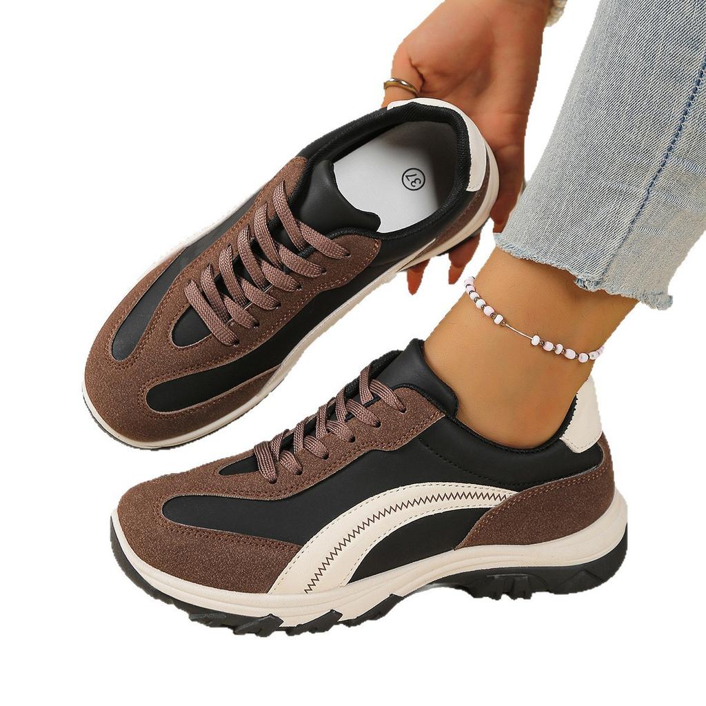 Foreign Trade Large Size Versatile Dad Shoes Women's Spring and Autumn New Color Matching Breathable Flat-bottom Sports Shoes Casual Little White Shoe