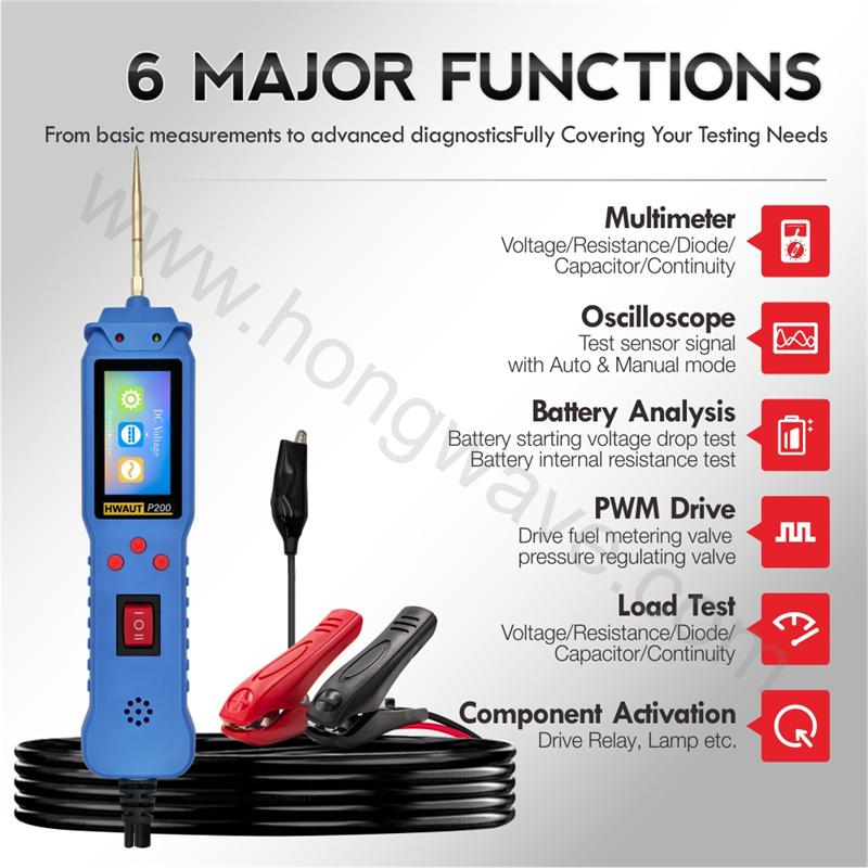 P100 P200 Автомобильный тестер цепей 12В/24В Power Probe Диагностический инструмент TFT-экран Осциллограф и ШИМ-выход Защита от перегрузки