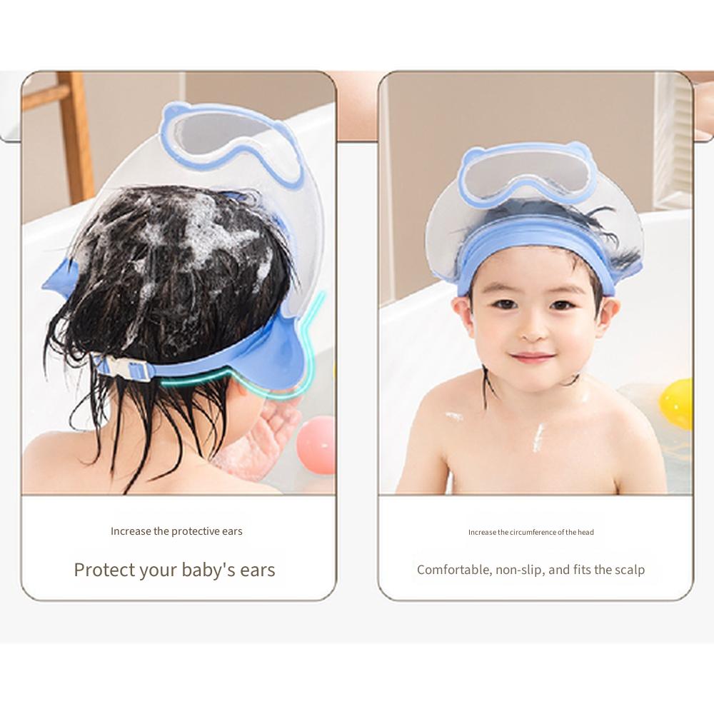 Baby Shower Cap, Kids Ear Protection Water Blocking Hair Washing Hat, Adjustable Waterproof Bath Cap for Infant Bathing