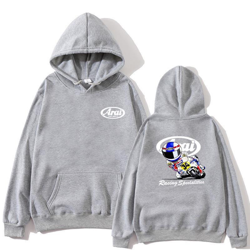 Mens Hooded Sweatshirt With Motorcycle Print - Loose Fit Cotton Blend Pullover Fall Casual Wear
