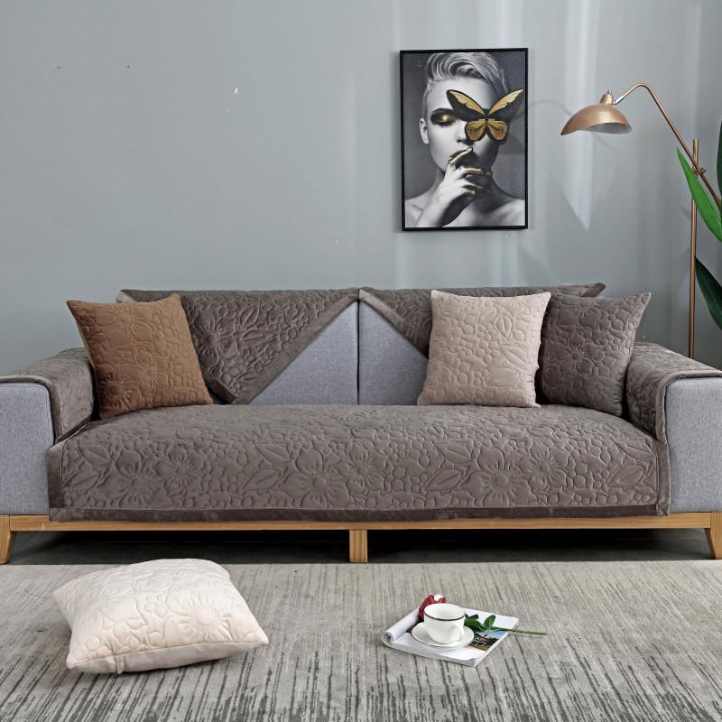 New Autumn and Winter Plush Super Soft Quilted Sofa Cushion Simple Solid Color Non-slip Sofa Cushion Cover