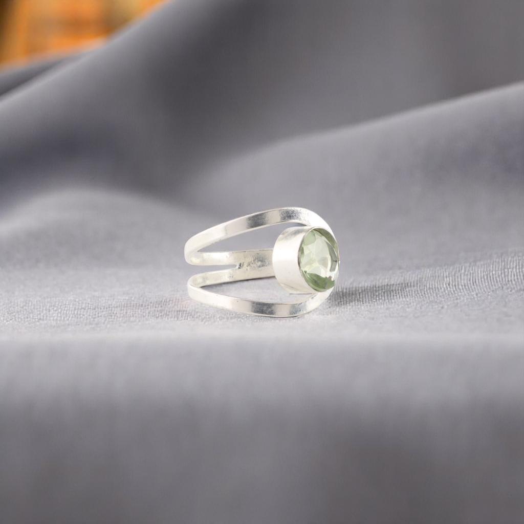 Green Amethyst Gemstone 925 Sterling Silver Jewelry Handmade Ring Gift For Her RR-68-4
