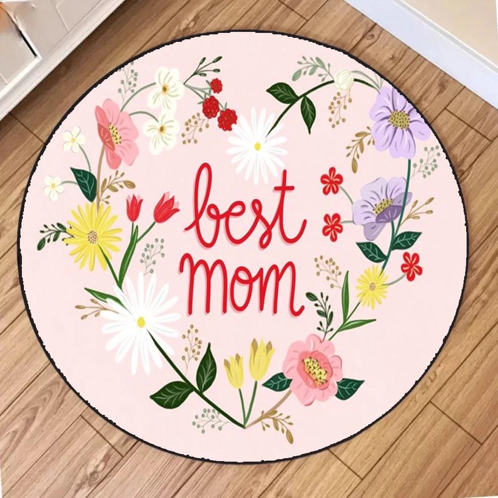 Mother's Day Circular Carpet Bedroom Decor Carpet Living Room Balcony Non-slip Mats Floormats Cartoon Bedside Area Carpets Rugs