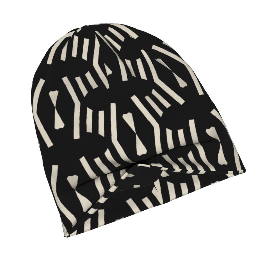 Black and Beige Vertical Stripe Chevron Pattern Classic Knit Hat for Adults Available in Versatile Tones Ideal for Subtle Styling During Cool Days or