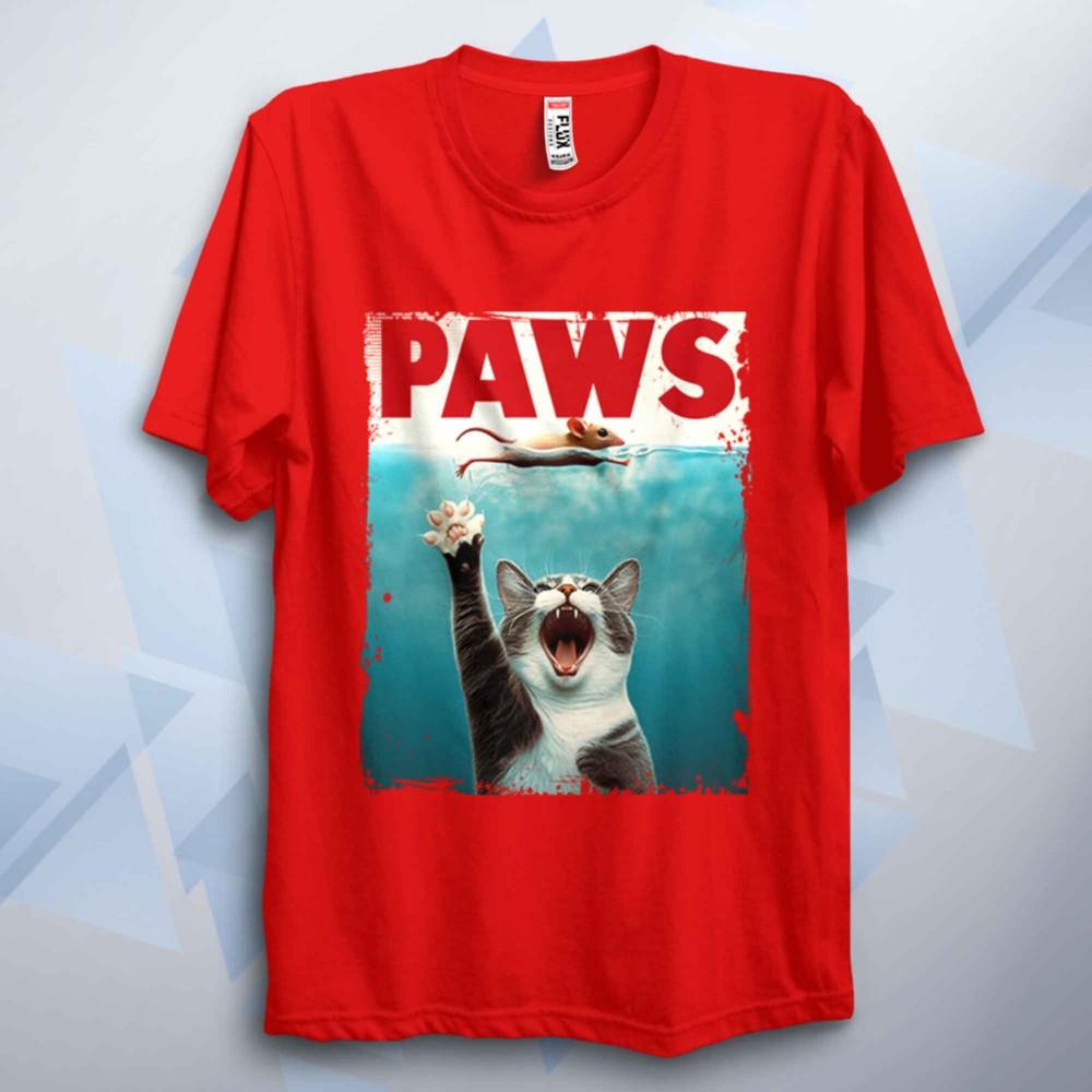 Paws TShirt Funny Shark Parody Tee Unisex Retro 70s 80s Movie Poster Film Top