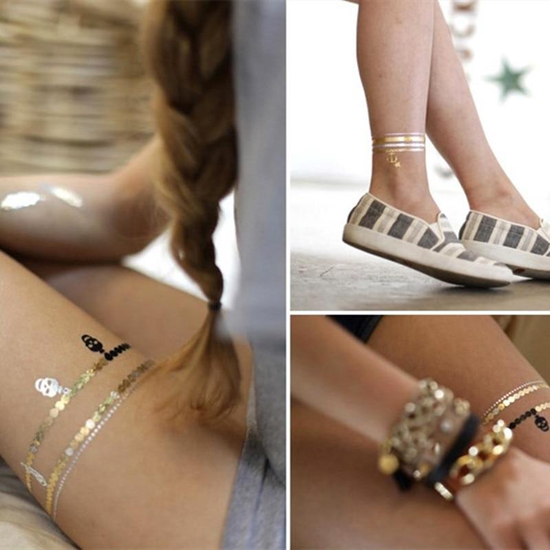 Metallic Gold Butterfly Tattoo Silver Waterproof Temporary Tattoos Stickers On The Body Women Men Boho Resort Style