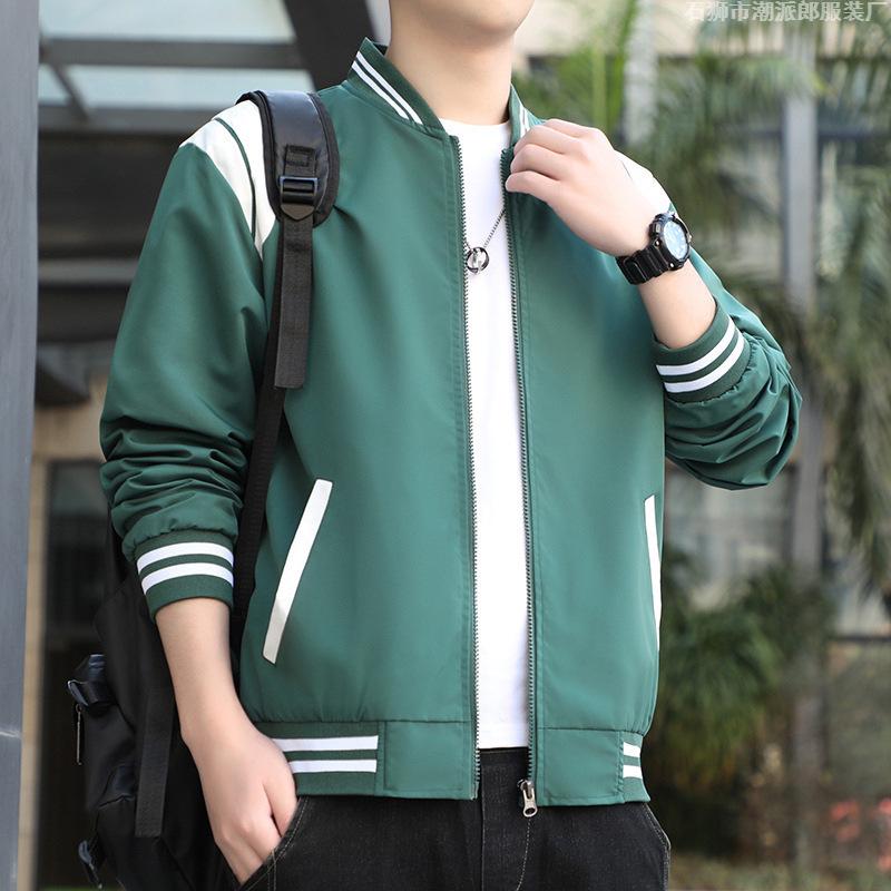 Baseball Collar Jacket Men's Korean Style Slim Social Spirit Young Man Versatile Coat