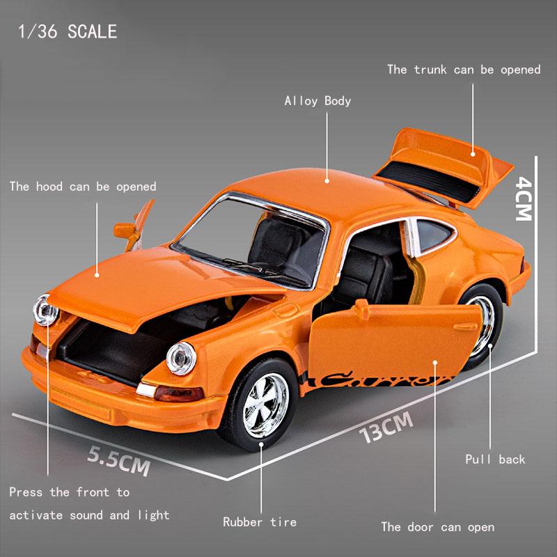 1/36 Porsche Classics Old Car Alloy Simulation Car Model With Sound And Lights Metal Diecasts & Toy Vehicles Decoration Children Boy Toys