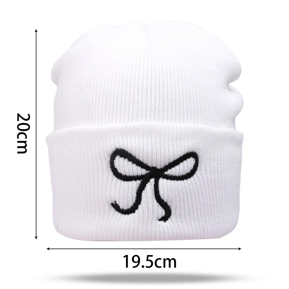 Y2K Bow Embroidered Knitted Hat Autumn And Winter Warm Women Beanies Cap Korean Fashion Solid Color Female Girls Skullcap Bonnet