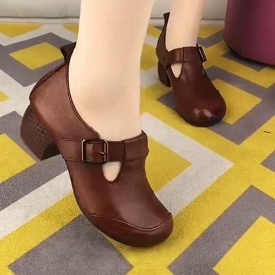 2025 повседневные туфли-лодочки на толстом каблуке женские на среднем каблуке удобные нескользящие на мягкой подошве туфли для мамы весна и осень новая универсальная женская обувь