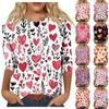 Футболка женская с рукавом 3/4, повседневная футболка с принтом ко Дню святого Валентина, джемпер с круглым вырезом