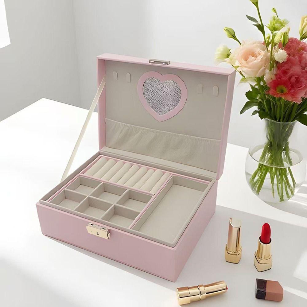 PU Jewelry Storage Box Dustproof Cosmetics Box Multifunctional Double Layer Jewelry Box  for Home