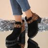 Shoes Female 2024 Hot Sale Side Zip Women's Boots Winter Round Toe Suede Leopard Print Mixed Colors Short Barrel Fashion Boots