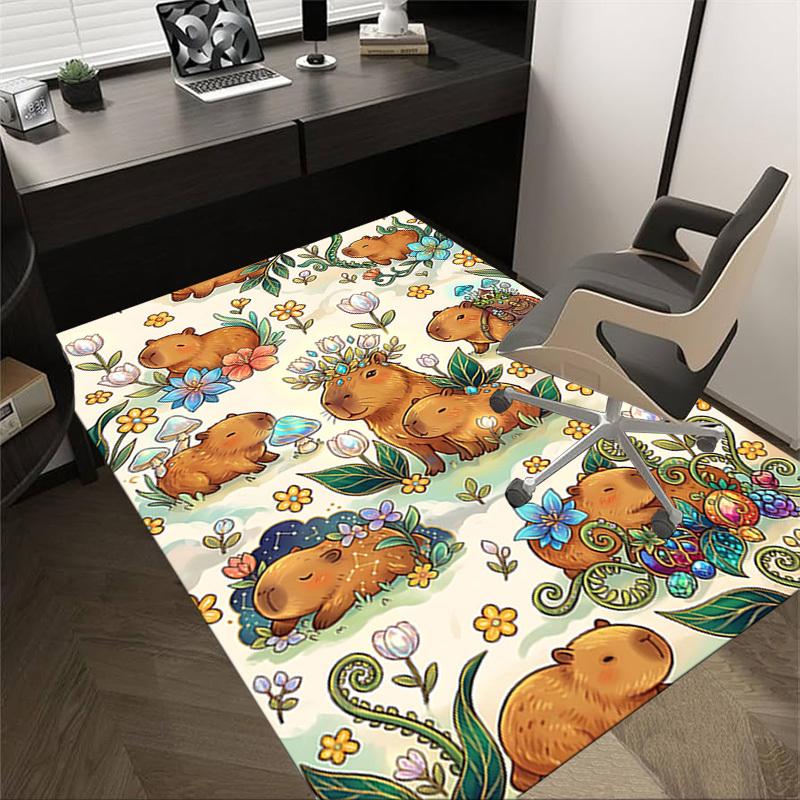 1PC Capybara Flowers Non-Slip Floor Carpet Compatible for Office&Living Room&Bedroom&Dining room - Soft & Pattern-G0369