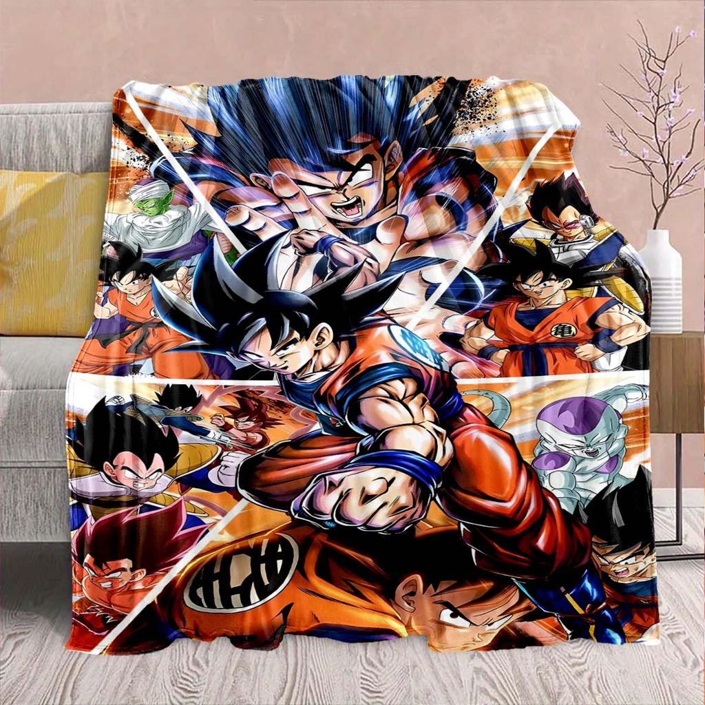 Фланелевое одеяло из аниме Dragon Ball - Мягкое, теплое, идеально подходит для дивана, постельного белья, кемпинга, путешествий, офиса, домашнего декора -QJY