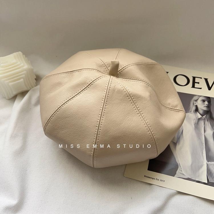 Японский однотонный берет из искусственной кожи женский черный универсальный маленький восьмиугольный головной убор ретро литературный художник шляпа бутон шляпа