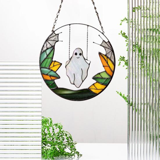 Хэллоуин Качели Призрак Подвесные Украшения Дома Офис Внутреннее Уличное Акриловое Витражное Стекло