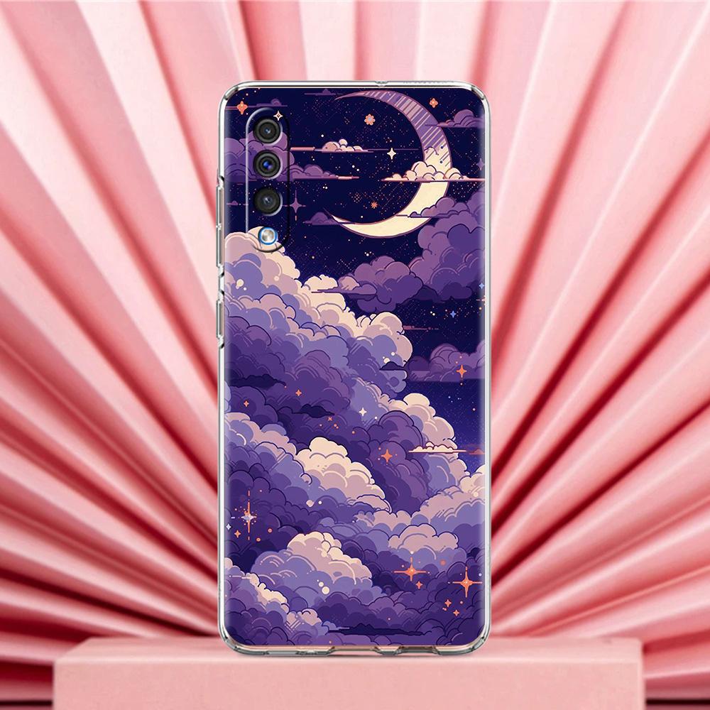 Чехол для телефона Samsung A56 A36 A26 A24 A16 A14 A12 A32 A50 A70 A22 A40 A34 A54 A42 A52 5G A04s A06 Обложка Луна Облако Комиксный Стиль