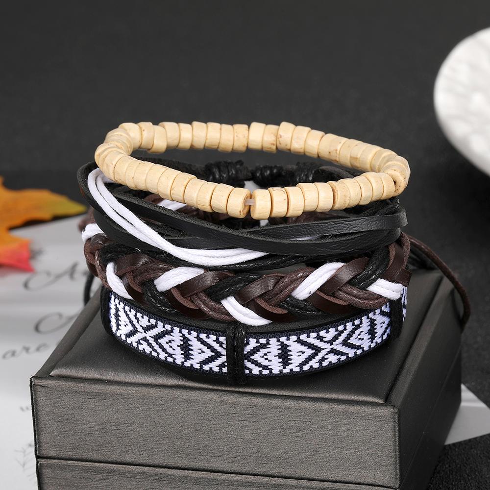 Винтажные кожаные тканые многослойные браслеты в этническом стиле в стиле бохо Эффектные украшения для женщин и мужчин