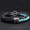 New  Black White Stone Men's Bracelets Double Chain Link Stainless Steel Beaded Bracelets Bangle Male Jewelry