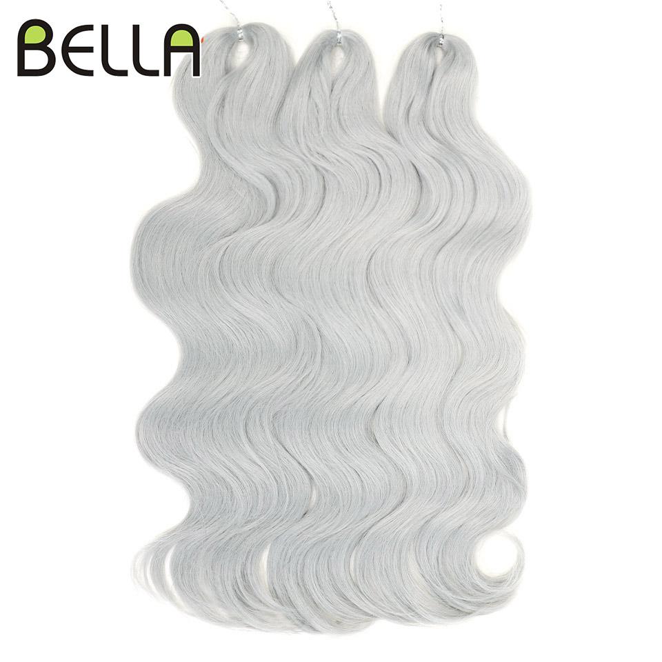 BELLA 24 inch Body Wave Crochet Hair 3PCS Synthetic Hair Braids Fake Hair Ombre Blonde Brown Natural Braiding Hair Extensions