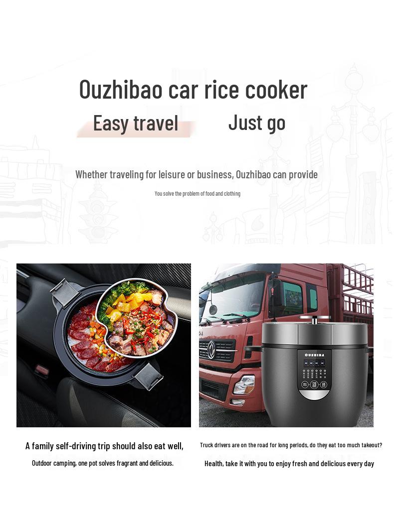 Ouzhibao Smart Dual-Use Rice Cooker Pot, 2L Capacity, 24V/12V for Car and Home.