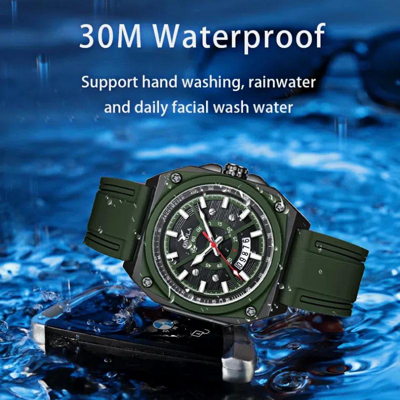 ONOLA Модные квадратные новые мужские часы с тремя циферблатами, календарем, многофункциональные кварцевые водонепроницаемые часы на ремешке