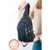 Black Unisex Waterproof Crinkle Fabric Zippered 5 Compartment Cross Body Bag