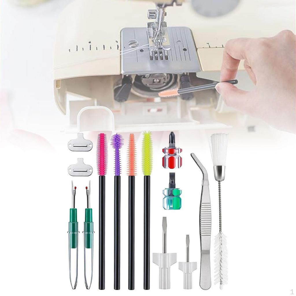 14x Sewing Machine Cleaning Kit Accessories Screwdrivers Double Headed Brush, Maintenance Overlocks