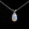 Simple Design October Birthstone Natural Opal Drop Pendant Necklace 925 Silver Fine Jewelry for Women and Girls Holiday Gifts