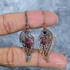 Fancy Pink Tourmaline Gemstone Copper Dangle Drop Electroformed Earrings Jewelry VP-86