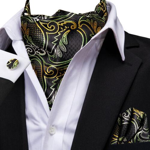 Mens Ascot Tie Set Paisley Cravats Red Black Blue Gold Pink Silk Vintage Scarf