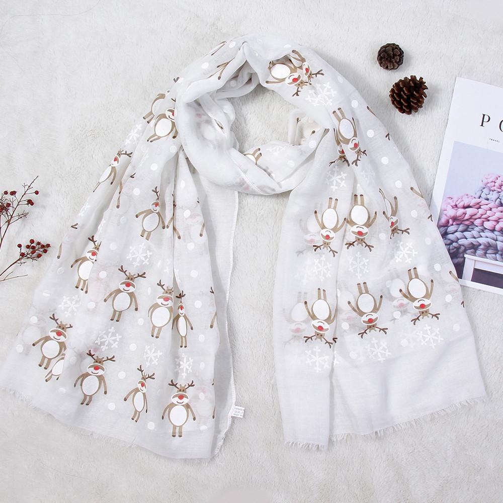 Women Christmas Festive Winter Deer Print Warm Winter Snow Flake Scarf