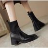 Retro Knitted Tube Thick Heel Short Boots Women's Autumn and Winter New Square Head Soft Leather Thin Boots High Heel Elastic Socks Boots