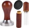 51mm 58mm Espresso Coffee Tamper Aluminum Coffee Distributor Leveler Tool Bean Press Hammer with Wooden Handle for Coffee Lovers