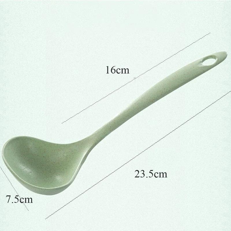 Tableware Wheat Straw Soup Ladle 4 Colors Long Handle Soup Rice Spoon Meal Dinner Scoops Household Kitchen Supplies Cooking Tool