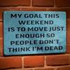[Bar Essential] Humorous 8x12" Metal Tin Sign - "My Goal This Weekend Is To Move Just Enough So People Don't for THINK I'm Dead"