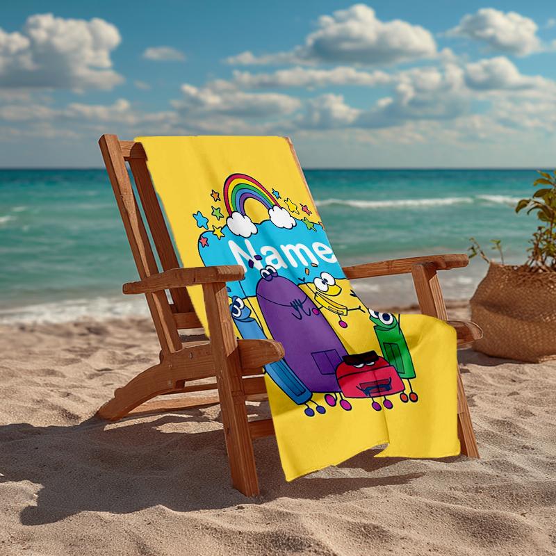 Custom Name Ultra-Soft Beach Towel with StoryBots Theme,Ideal for Pool - Camping, Diving - Perfect Travel Essential, Vibrant Beach Towel.