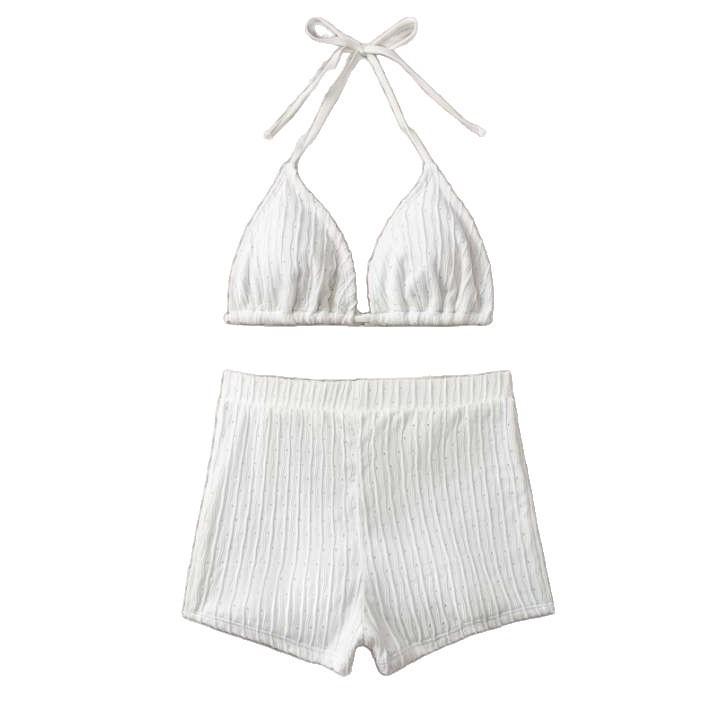 European and American split swimsuit female sexy neck strap bikini shorts two-piece set high waist conservative bikini swimsuit