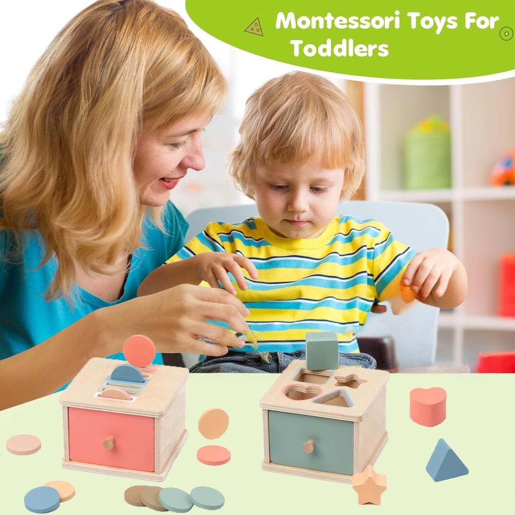 Montessori Toys for Baby Wooden Coin Box Toy Object Permanence Box Color Shape Cognition Match Educational Toy Fine Motor Toys