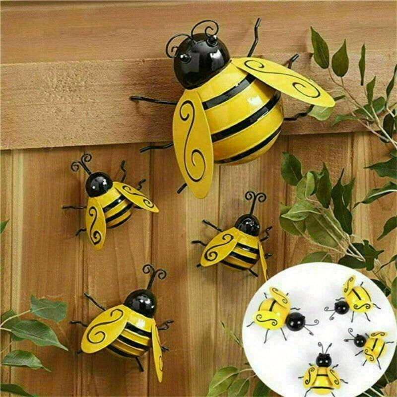4 Pcs/Set Wall Decorative Metal Bumble Bee for Indoor Garden Home Party Cafe Bar Vintage Ornaments Collection Gift